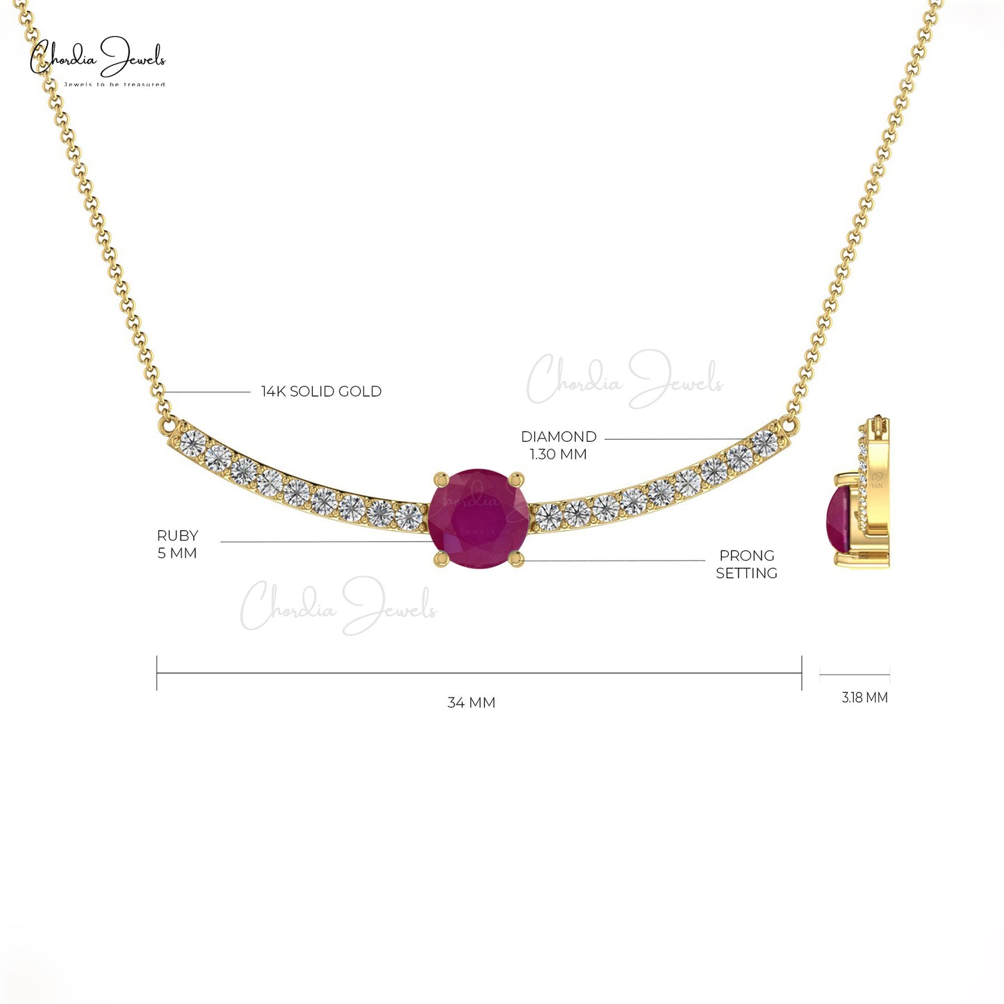 Statement Ruby & Diamond 14K Gold Birthstone Necklace For Her