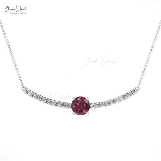 Genuine 14K Gold AAA Rhodolite Garnet & Round Diamond Necklace