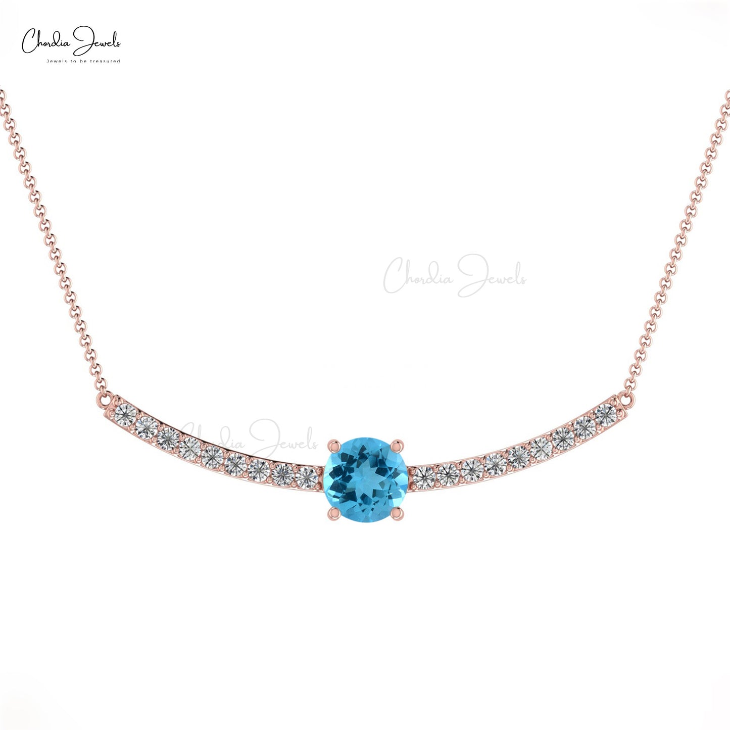 Diamond Statement Necklace In Solid 14k Gold Swiss Blue Topaz Prong Set Handmade Necklaces