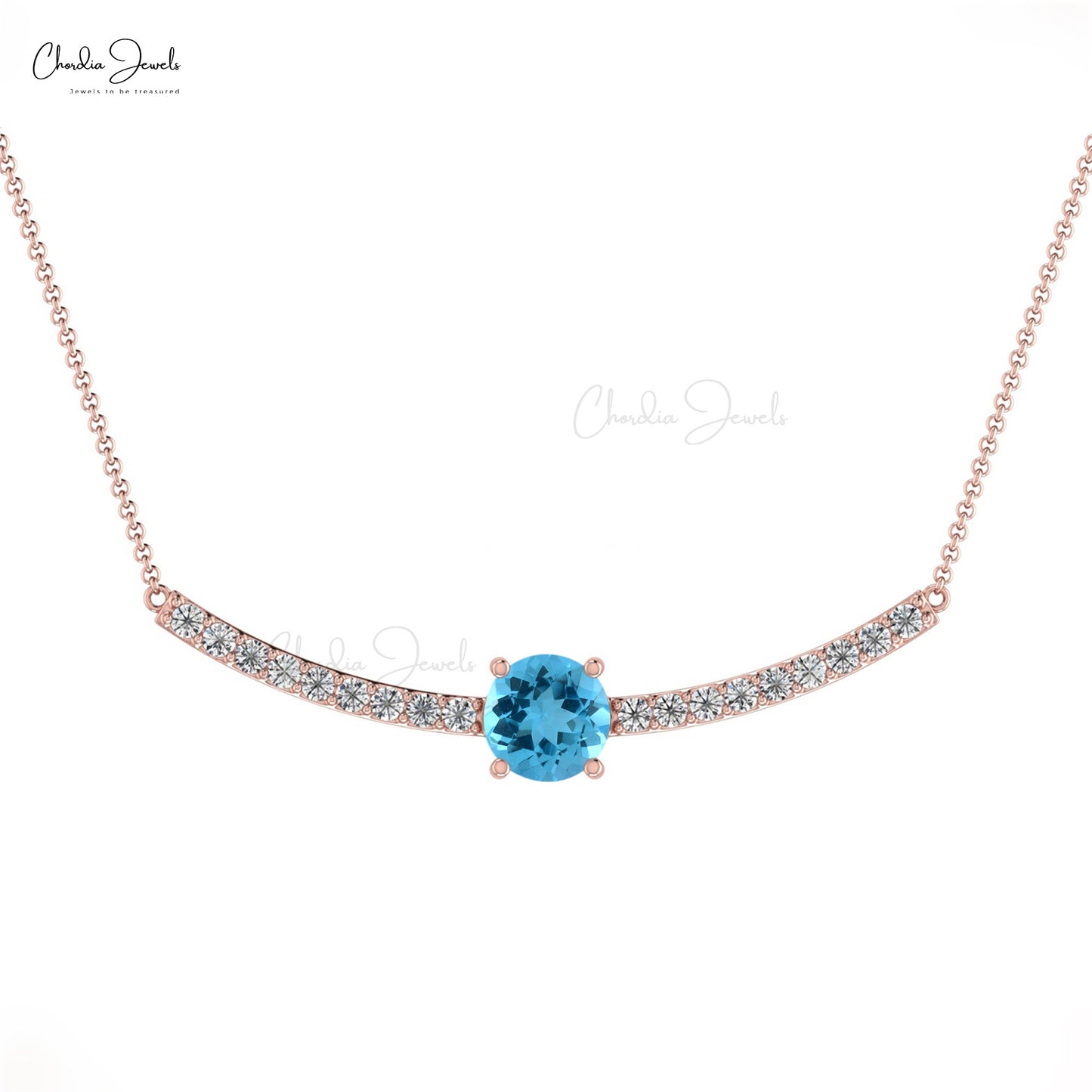 Load image into Gallery viewer, Elegant 14K Gold Natural Swiss Blue Topaz &amp;amp; Round Diamond Necklace
