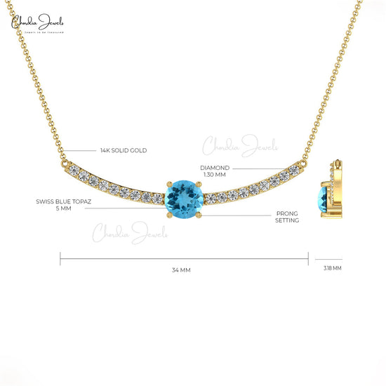 Load image into Gallery viewer, Elegant 14K Gold Natural Swiss Blue Topaz &amp;amp; Round Diamond Necklace
