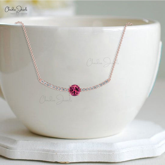 Natural Pink Tourmaline Statement Necklace In Solid 14k Gold Diamond Hallmark Jewelry