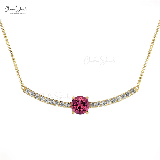 Natural Pink Tourmaline Statement Necklace In Solid 14k Gold Diamond Hallmark Jewelry