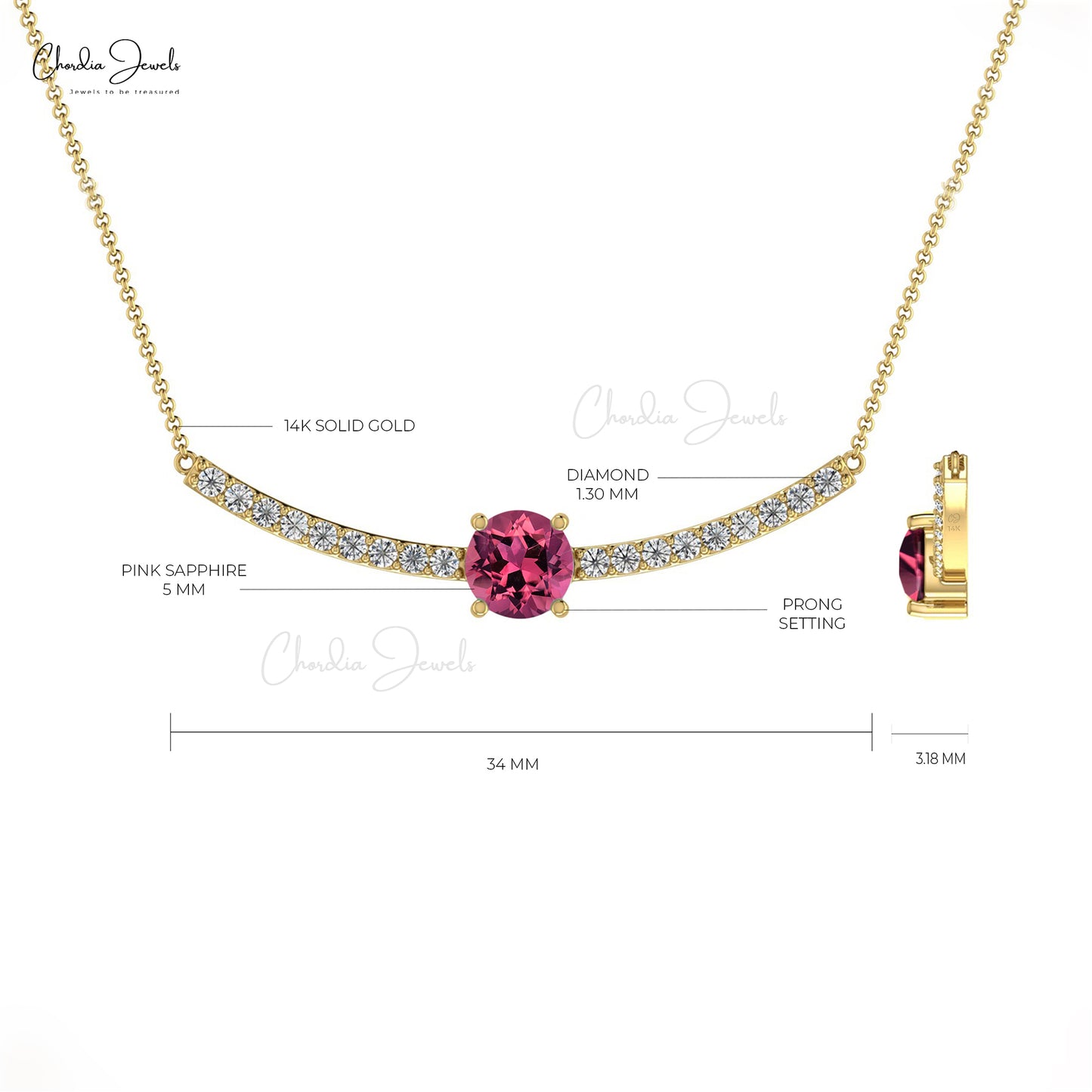 Natural Pink Tourmaline Statement Necklace In Solid 14k Gold Diamond Hallmark Jewelry