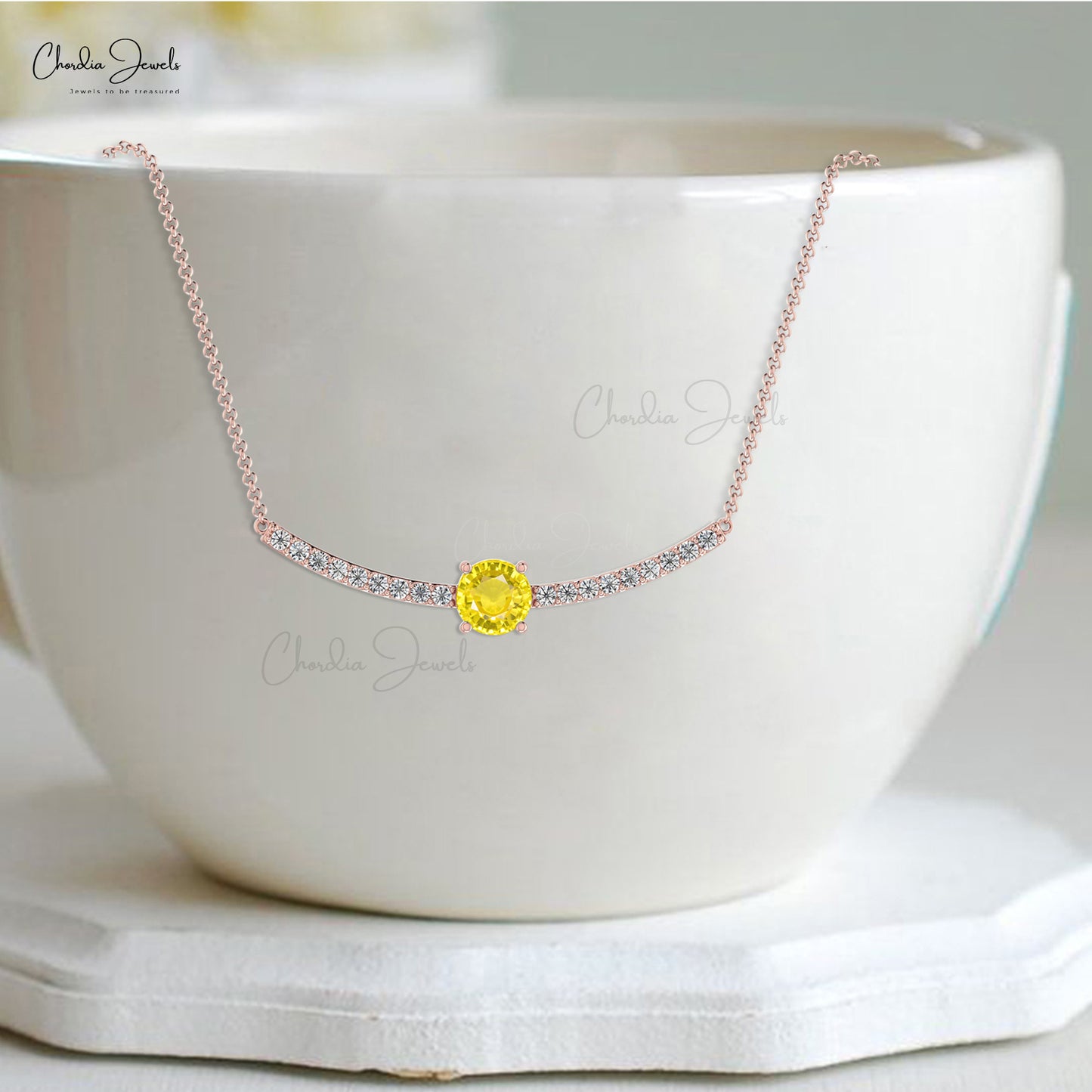 Fine Jewelry Natural Yellow Sapphire Dainty Necklace 5mm Round Gemstone Classic Necklace For Her