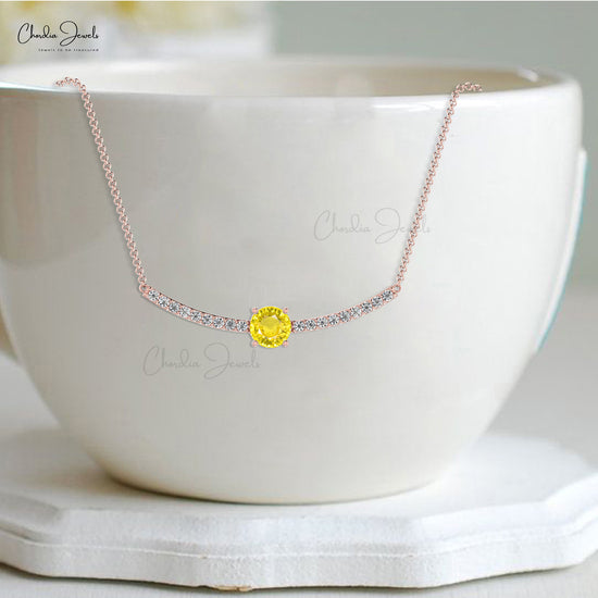 Real 14k Gold Statement Necklace With 0.50 Ct Yellow Sapphire Diamond Women Jewelry