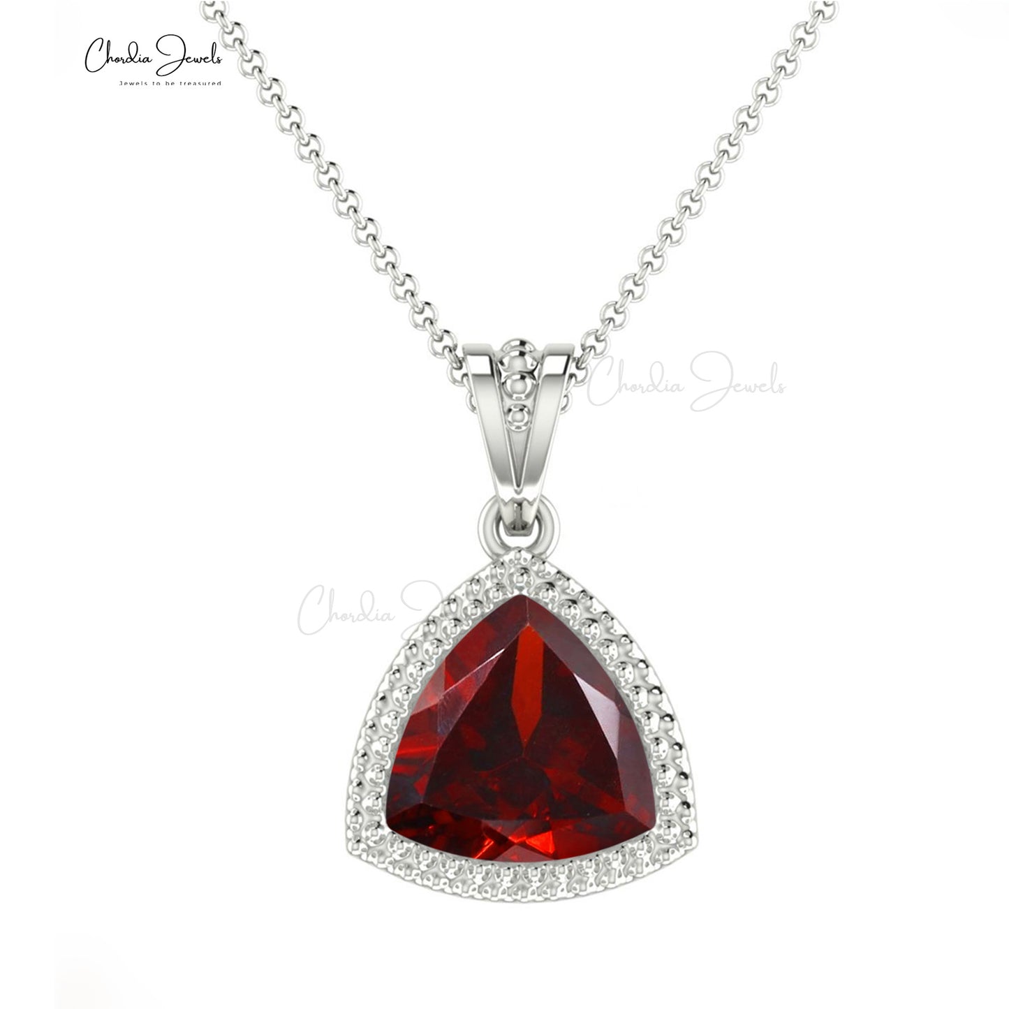 Genuine Red Garnet 6mm Trillion Cut Prong Set Gemstone Pendant 14k Solid Gold January Birthstone Pendant Necklace Fine Jewelry For Wedding Gift