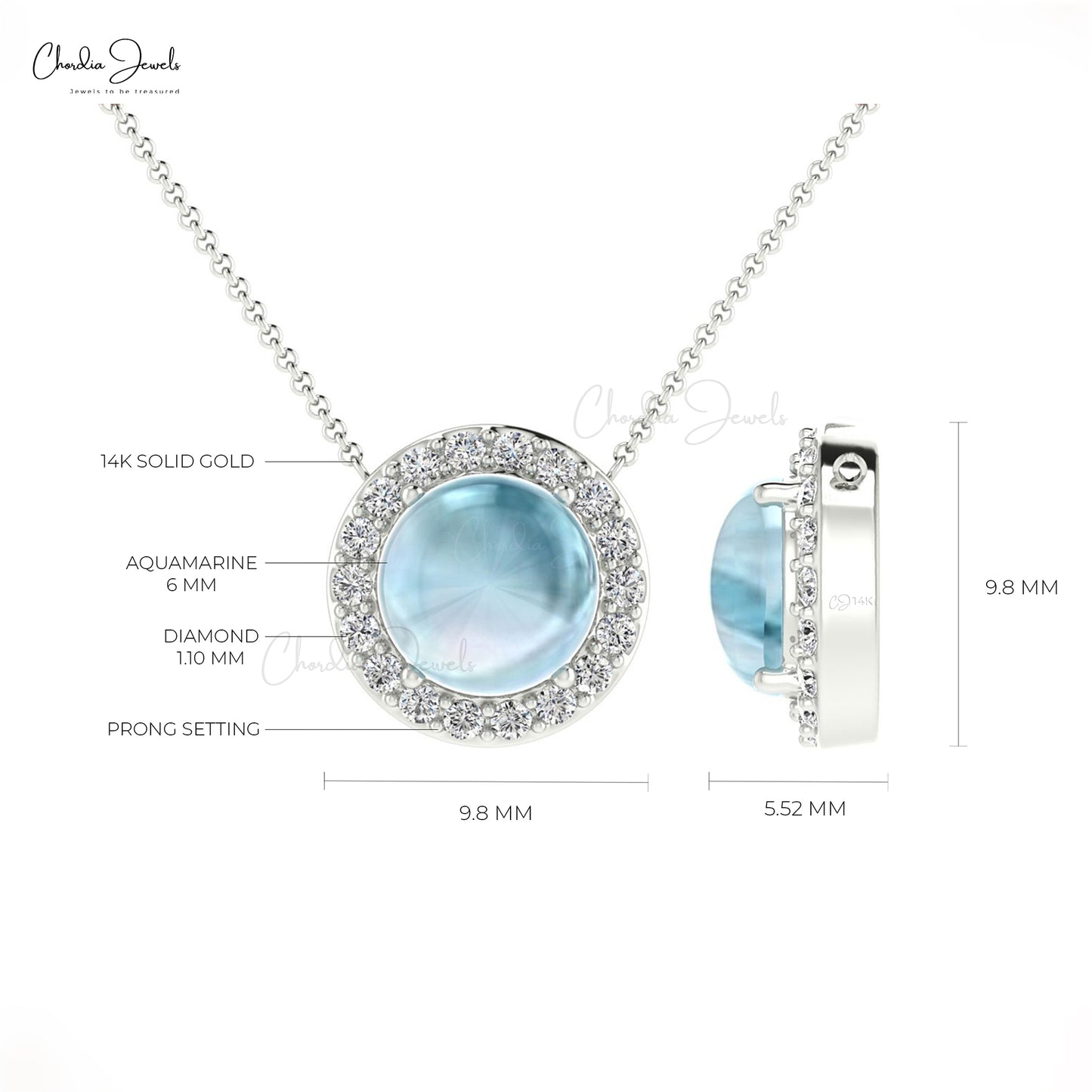 Aquamarine Halo Necklace