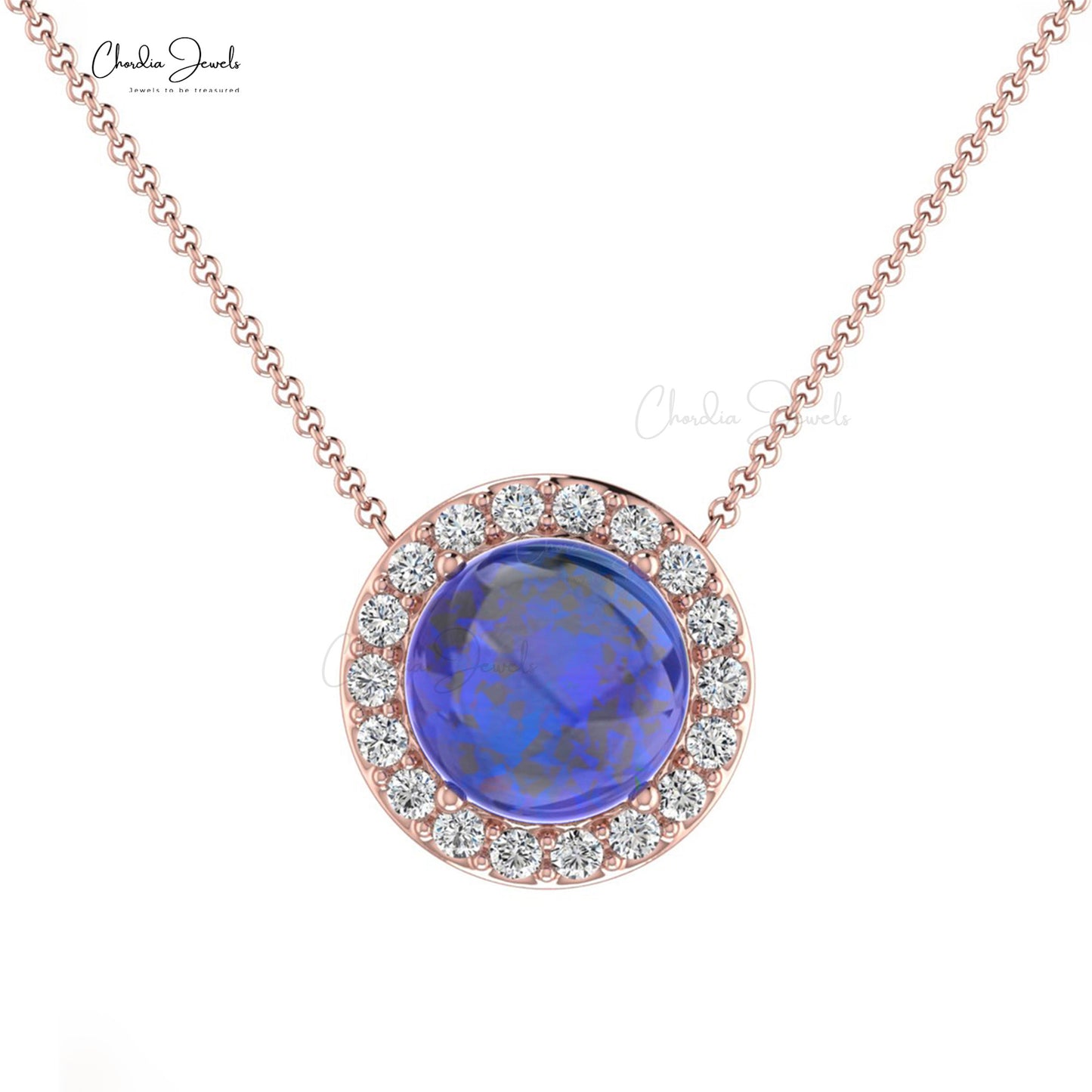 Genuine Tanzanite & Diamond Halo Dainty Necklace In 14k Gold