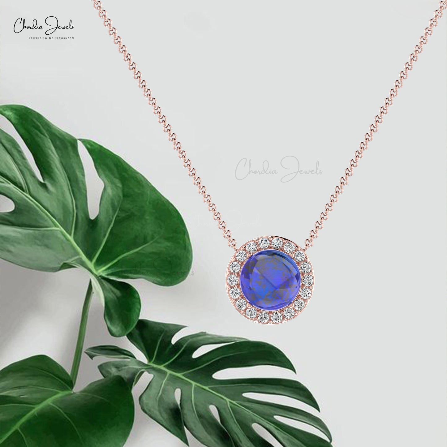 Genuine Tanzanite & Diamond Halo Dainty Necklace In 14k Gold