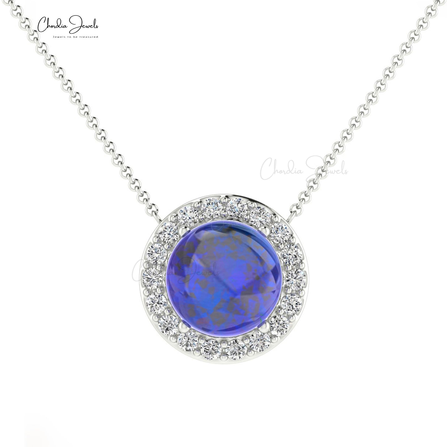 Genuine Tanzanite & Diamond Halo Dainty Necklace In 14k Gold