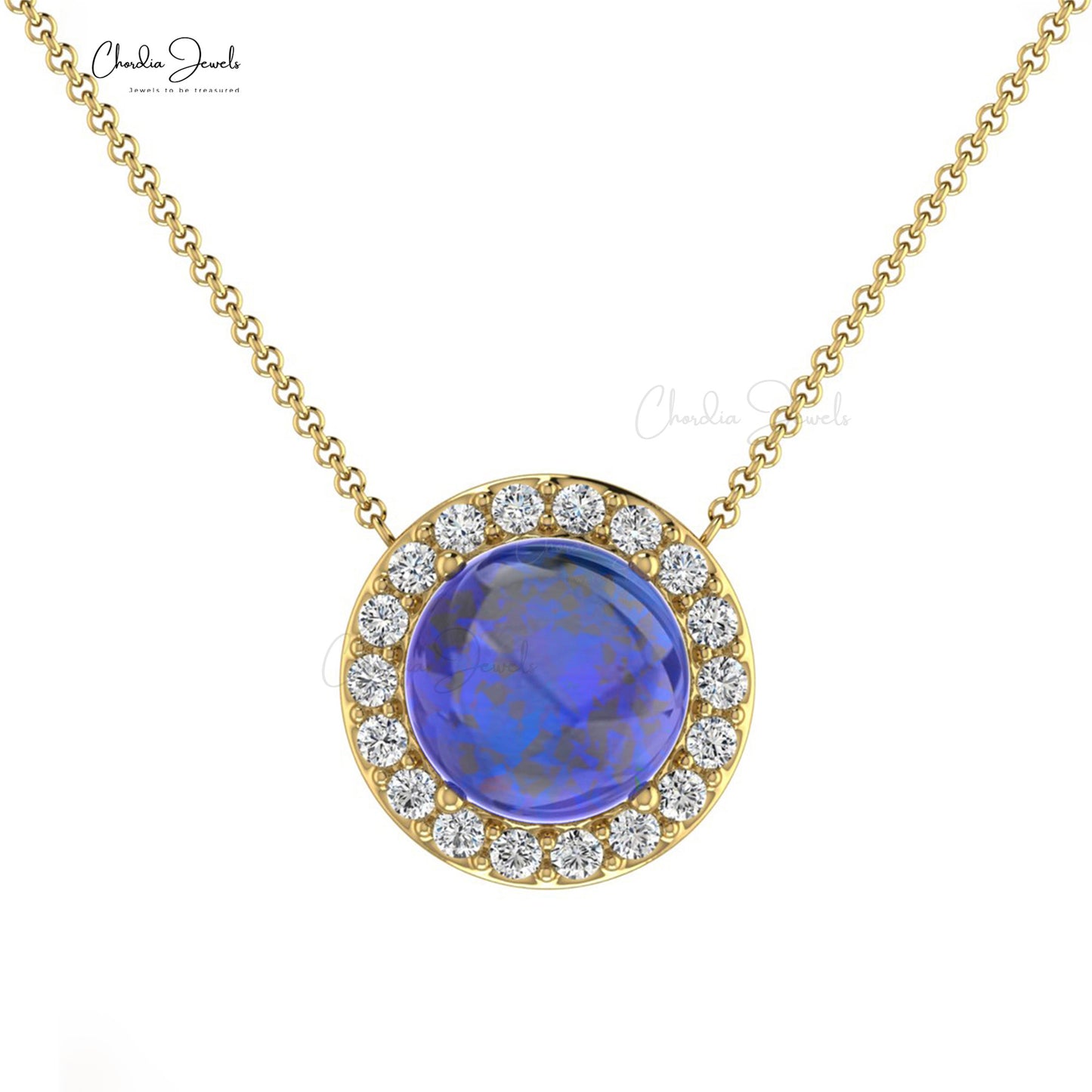 Genuine Tanzanite & Diamond Halo Dainty Necklace In 14k Gold