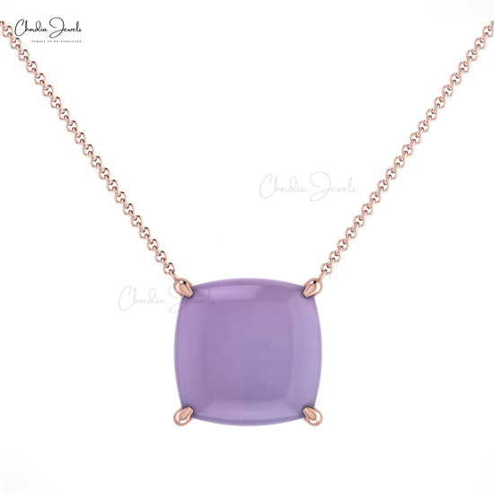 Exquisite Authentic Gemstone Necklace Pendant 8mm Cushion Chalcedony Charm Necklace 14k Solid Gold Minimalist Jewelry For Anniversary Gift