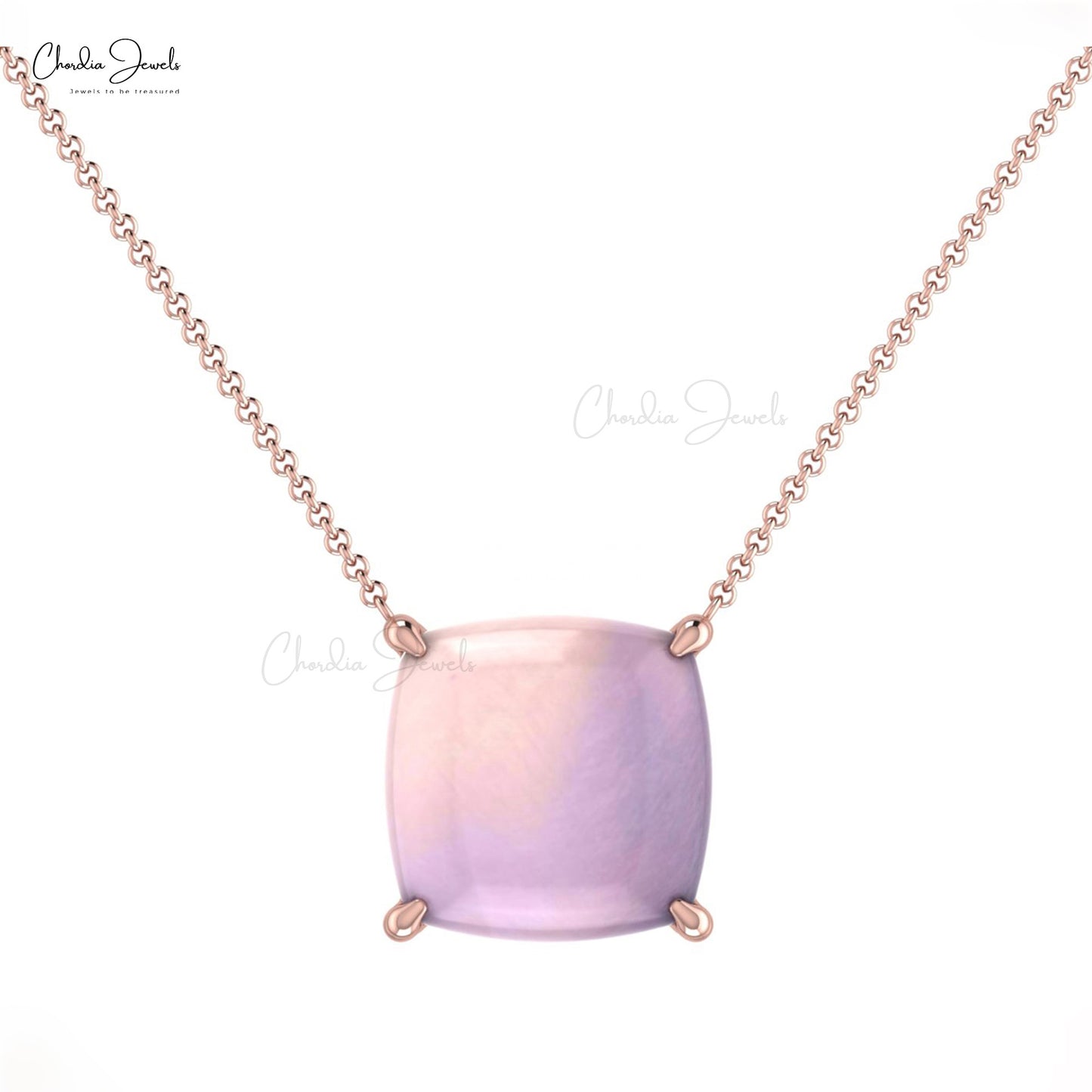 Vintage Antique Natural Rose Quartz Necklace Pendant For Women 8mm Cushion Shape Gemstone Necklace in Pure 14k Gold Gift For Girlfriend