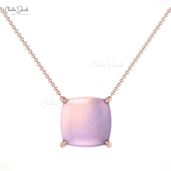 Vintage Antique Natural Rose Quartz Necklace Pendant For Women 8mm Cushion Shape Gemstone Necklace in Pure 14k Gold Gift For Girlfriend