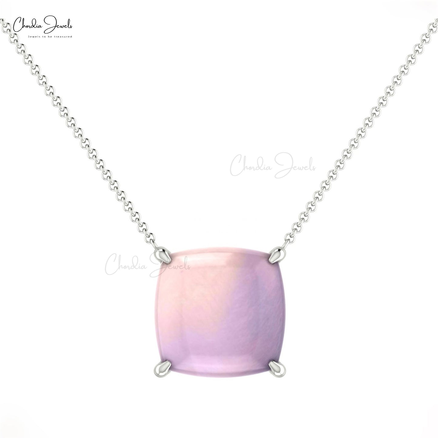 Vintage Antique Natural Rose Quartz Necklace Pendant For Women 8mm Cushion Shape Gemstone Necklace in Pure 14k Gold Gift For Girlfriend