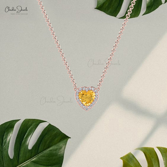 Load image into Gallery viewer, Natural Citrine Necklace, 14k Solid Gold Diamond Necklace, 5mm Heart Shape Gemstone Necklace Gift for Her
