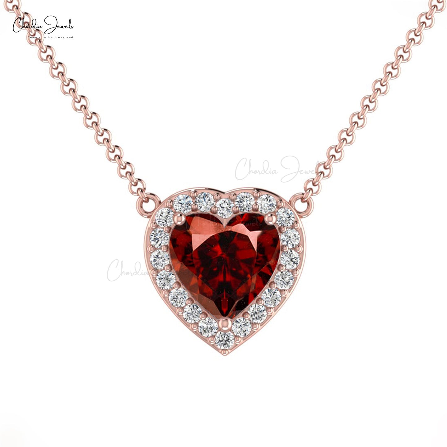 Genuine 0.6ct Red Garnet Solitaire Necklace 14k Solid Gold Diamond Halo Heart Necklace