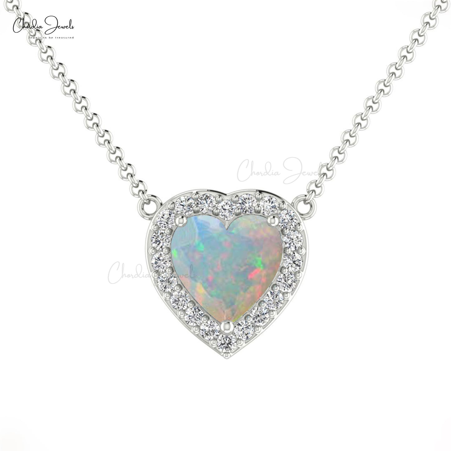 Ethiopian Opal & Diamond Necklace 1/20 ct tw Cushion & Round-Cut 10K Yellow  Gold 18