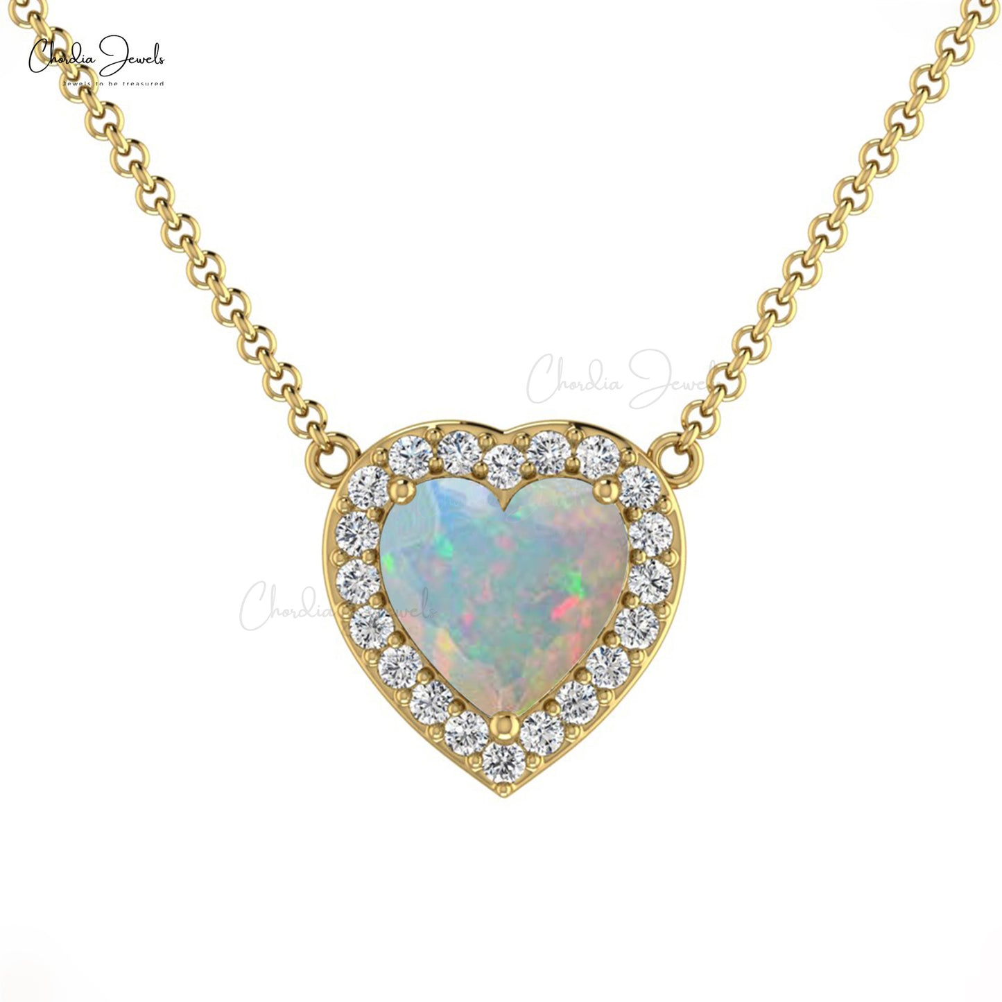 Load image into Gallery viewer, 5mm Heart Shape Gemstone Necklace, Natural Ethiopian Opal Necklace, 14k Solid Gold Necklace Gift for Wedding
