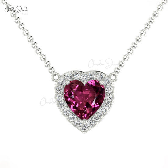 Genuine Rhodolite Garnet & Diamond Halo Heart Necklace