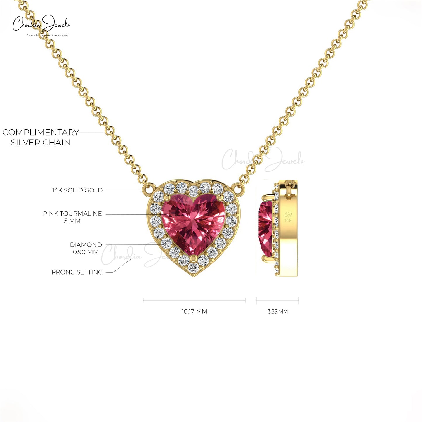 October Birthstone Jewelry 14K Solid White Gold Pink Tourmaline & Diamond Halo Heart Necklace