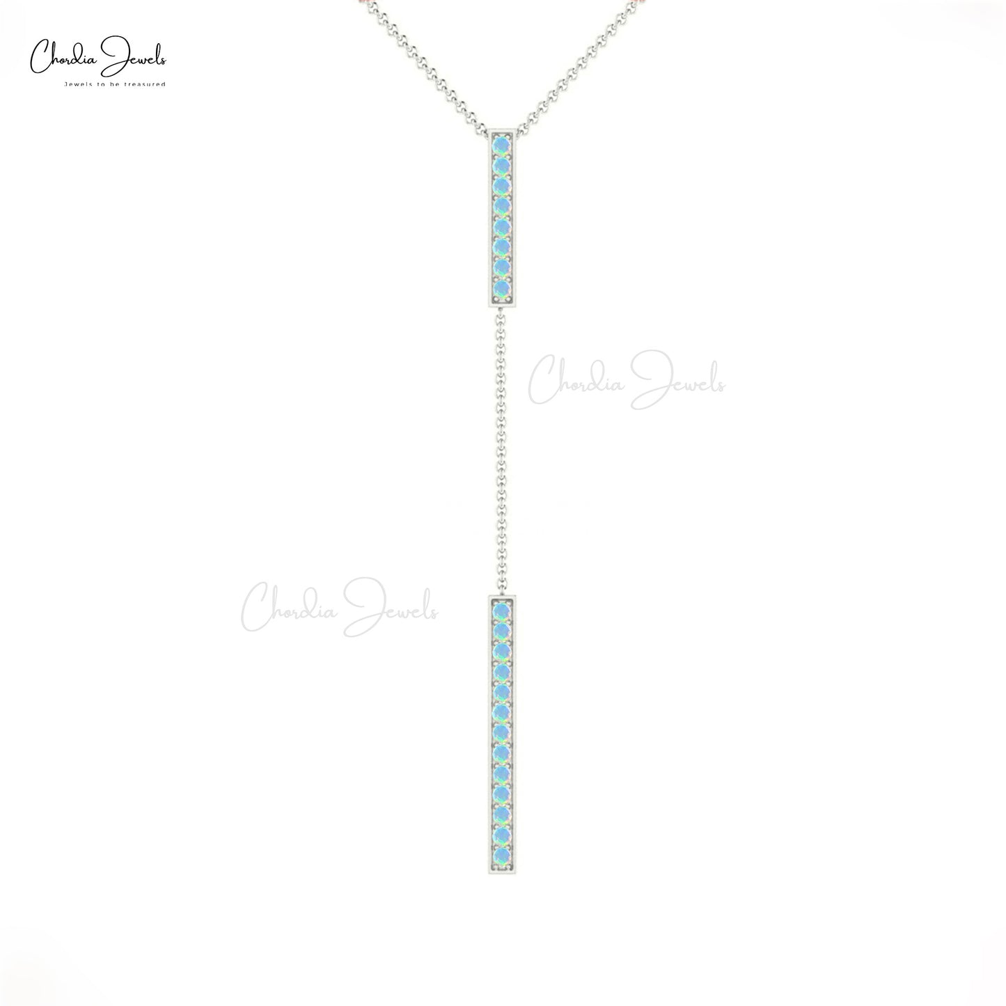 Pave Set Opal Gemstone 14k Solid Gold Y-Drop Necklace