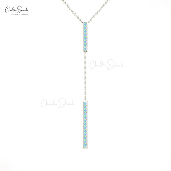 Pave Set Opal Gemstone 14k Solid Gold Y-Drop Necklace