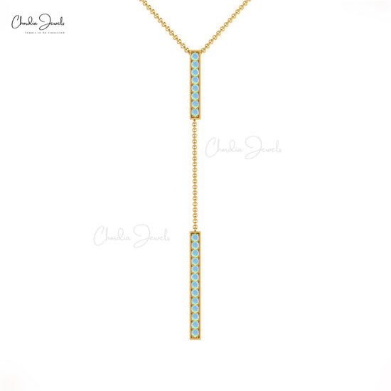 Pave Set Opal Gemstone 14k Solid Gold Y-Drop Necklace