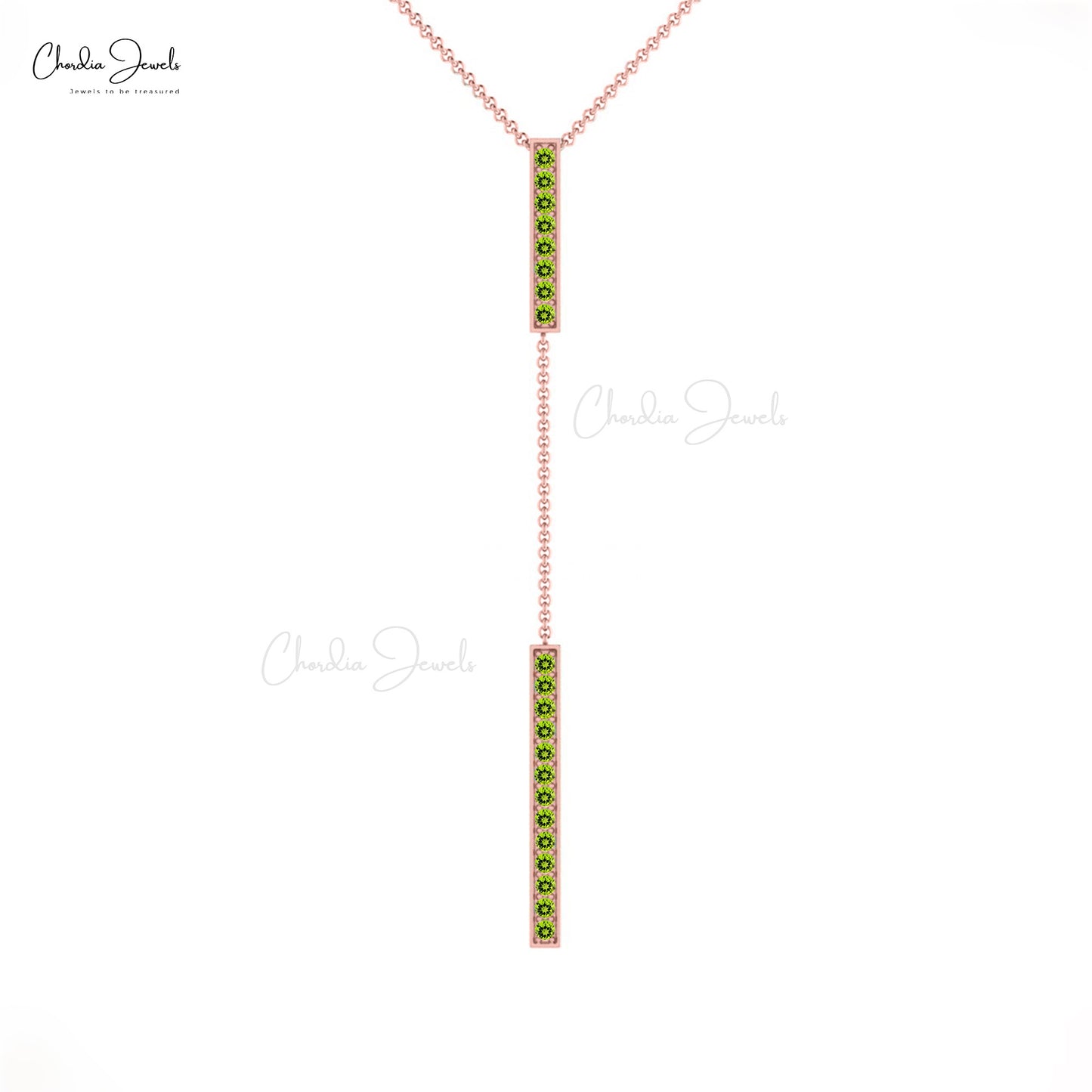 Load image into Gallery viewer, Simple and Exquisite Lariat Necklace Pendant For Her 2mm Round Natural Green Peridot Drop Necklace Pure 14k Gold Fine Jewelry For Gift
