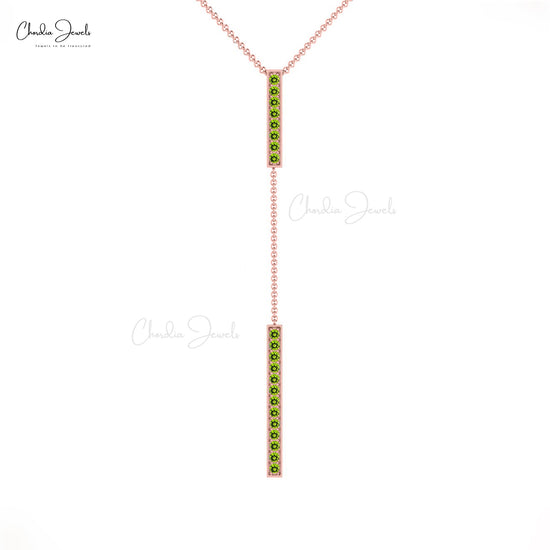 Load image into Gallery viewer, Simple and Exquisite Lariat Necklace Pendant For Her 2mm Round Natural Green Peridot Drop Necklace Pure 14k Gold Fine Jewelry For Gift
