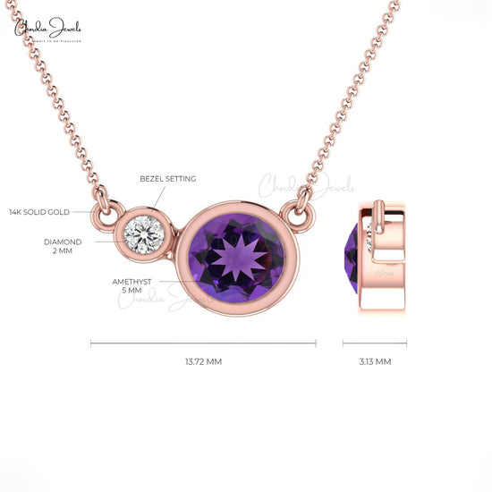 Amethyst Necklace in 14 Karat Rose Gold Amethyst and .03 Carat Diamond 16  inch Necklace