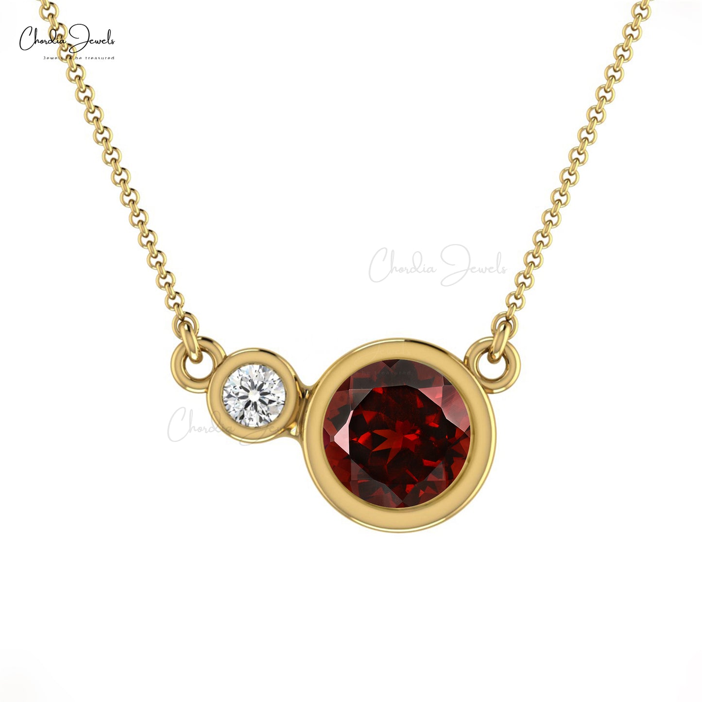 Natural Garnet and Diamond Necklace in 14k Solid Gold