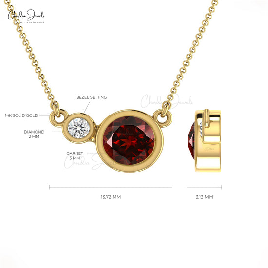 Natural Garnet and Diamond Necklace in 14k Solid Gold