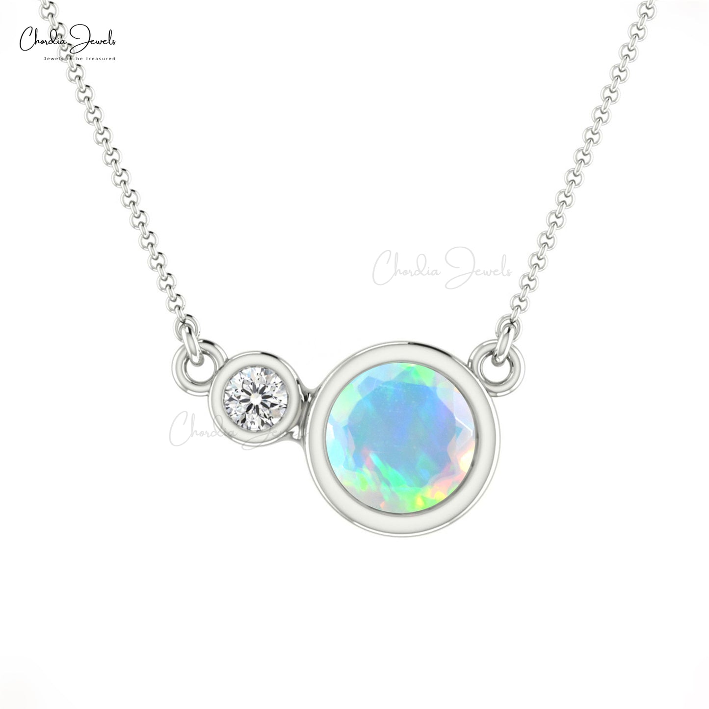 14K White Gold Graduated Opal Necklace