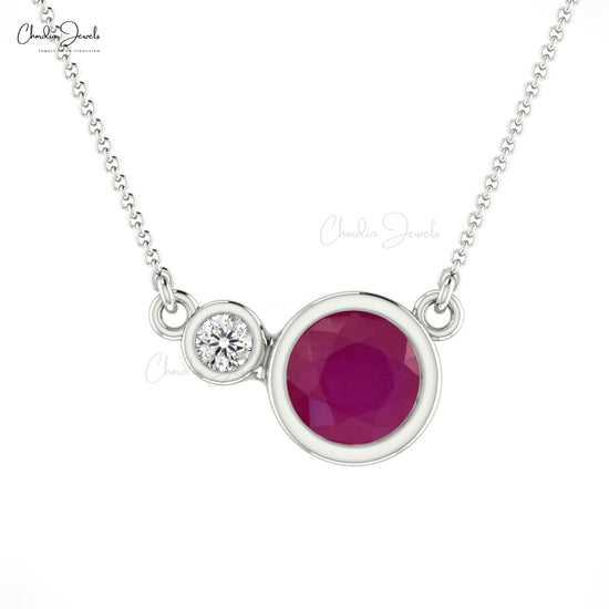 Natural Ruby & Diamond Necklace July Birthstone Necklace in 14k Solid Gold