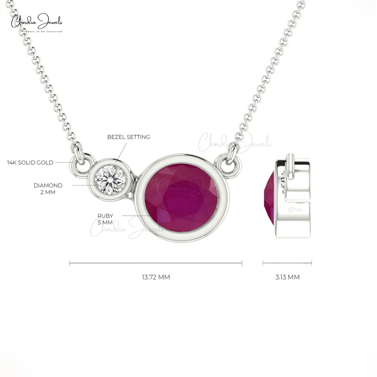 Load image into Gallery viewer, Natural Ruby &amp;amp; Diamond Necklace July Birthstone Necklace in 14k Solid Gold
