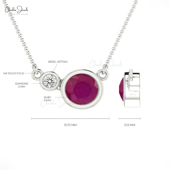 Natural Ruby & Diamond Necklace July Birthstone Necklace in 14k Solid Gold
