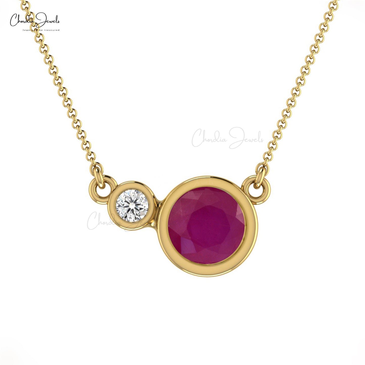 Authentic Ruby & Diamond 14k Solid Gold Dual Birthstone Necklace