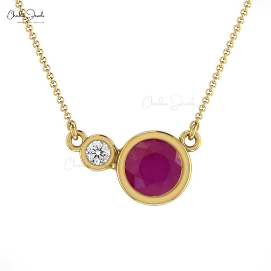 Natural Ruby & Diamond Necklace July Birthstone Necklace in 14k Solid Gold