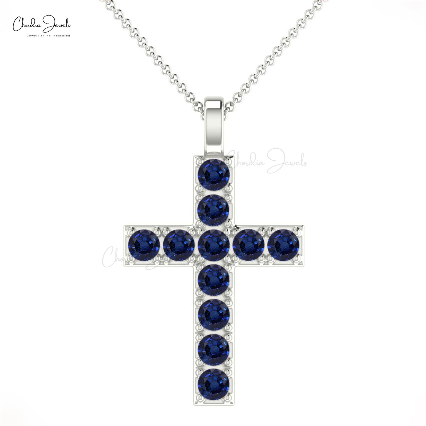 Load image into Gallery viewer, Fashion Simple Style Religious Locket Natural Blue Sapphire Gemstone Cross Pendant Necklace 14k Solid Gold Jewelry For Anniversary Gift
