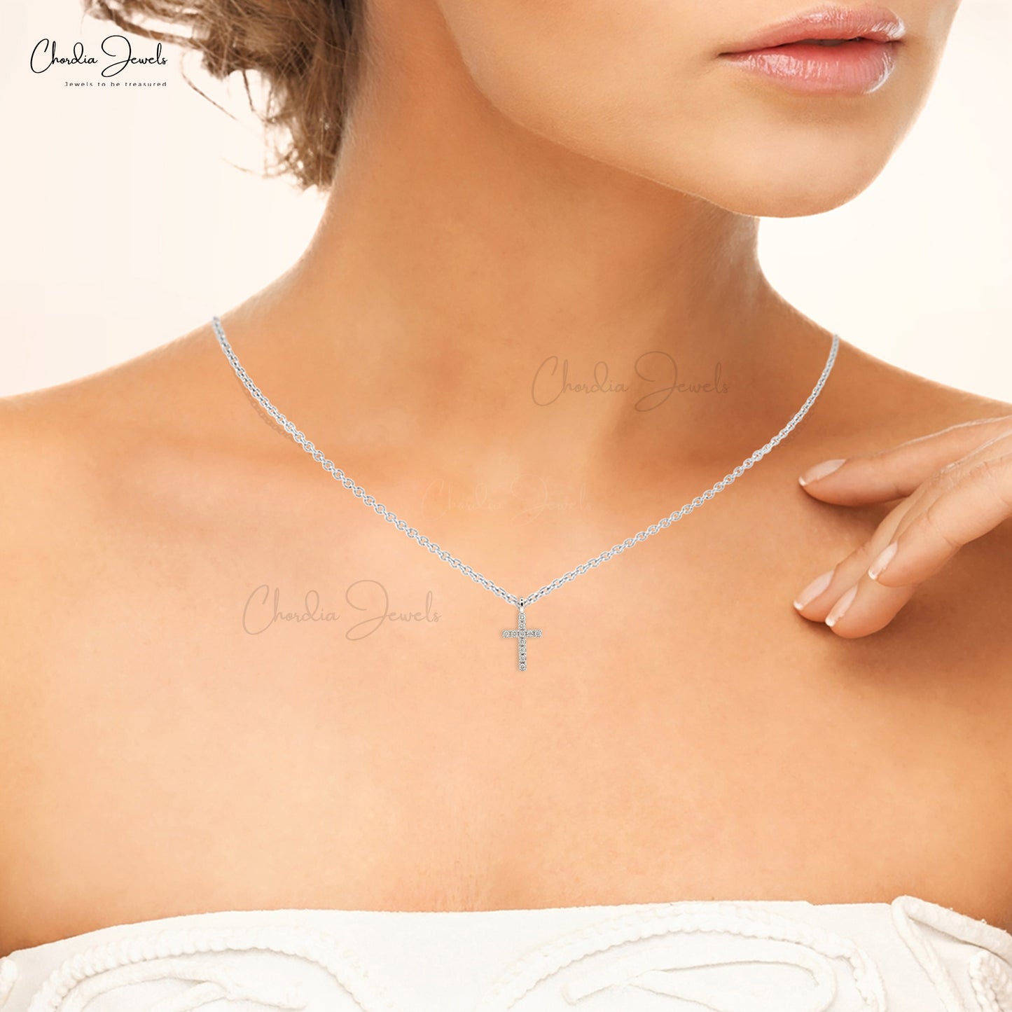 Handmade Cross Religious Genuine Diamond Pendant Necklace 14k Real White Gold Locket Pendant Men & Women Christmas Gift Jewelry