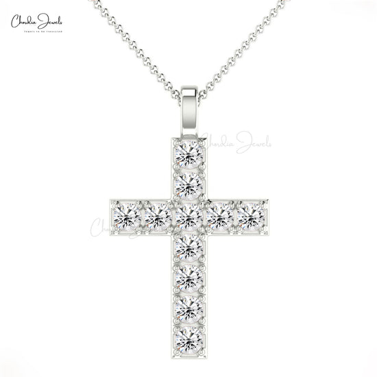 Customizable Religious Pendant 2mm Round Shape Natural White Diamond Cross Pendant Necklace 14k Pure Gold Jewelry For Wedding Gift