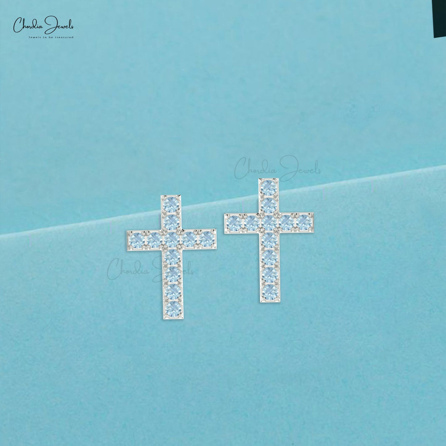 Genuine Aquamarine Religious Studs