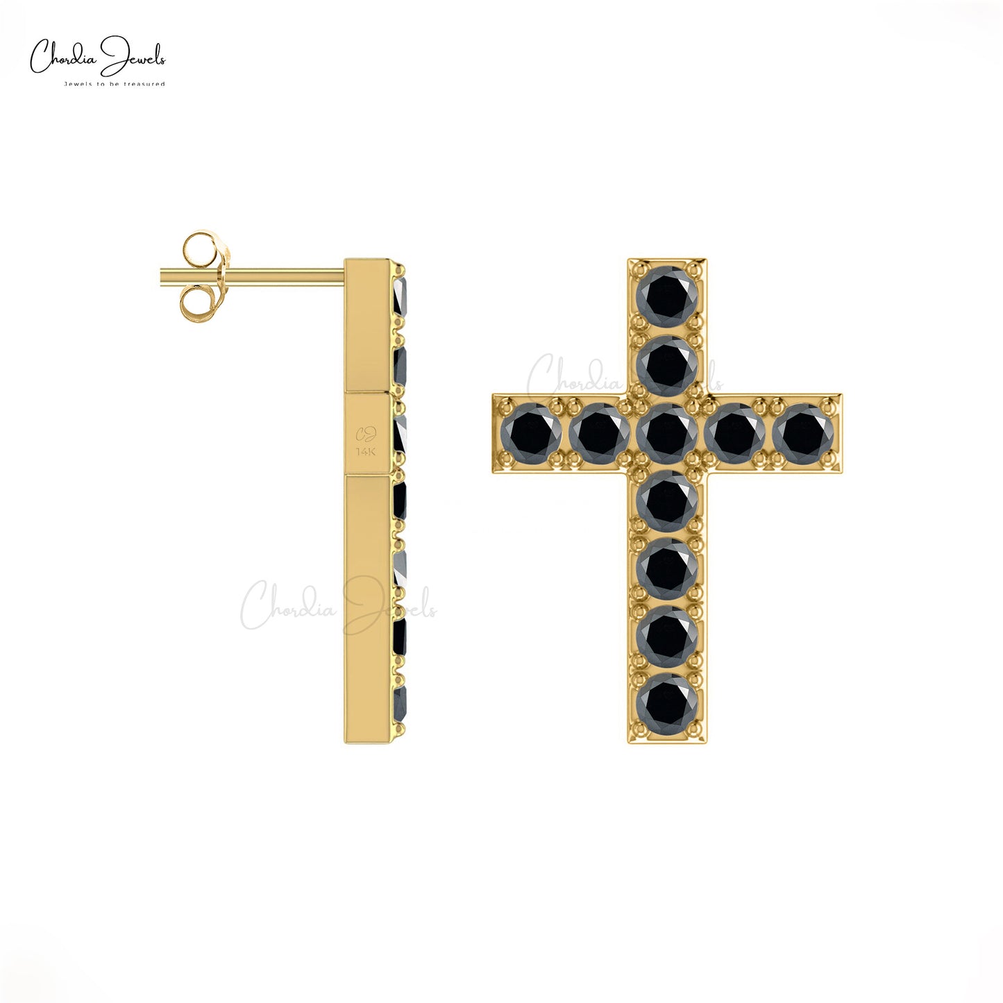 Fashion Trend Simplicity Cross Earrings Vintage Design Stud Earrings Jewelry Genuine Black Diamond Studs For Women in 14k Real Gold Bridesmaid Gift