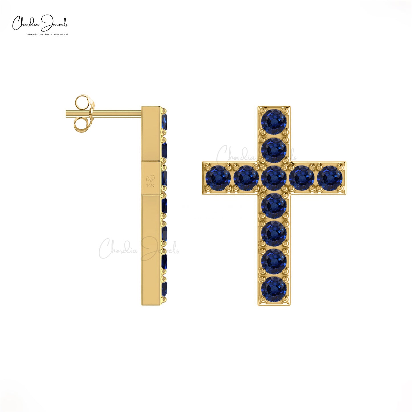 Blue Sapphire Cross Earrings