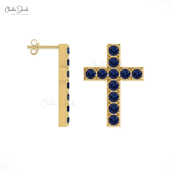 Blue Sapphire Cross Earrings