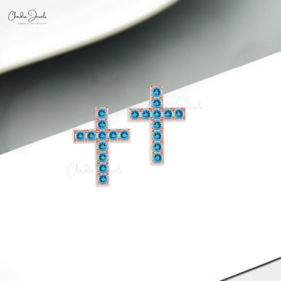 Swiss Blue Topaz Cross Studs