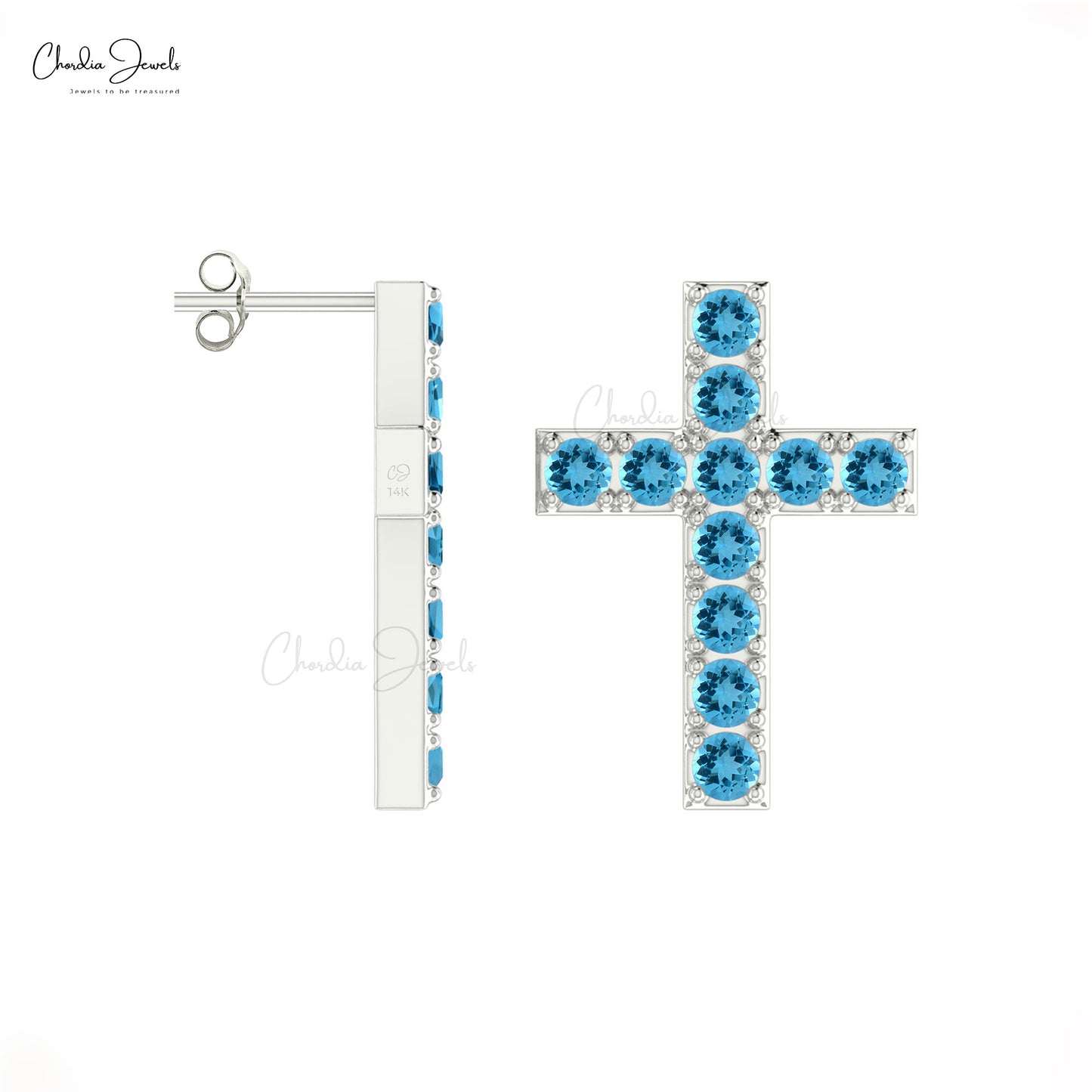 Swiss Blue Topaz Cross Studs