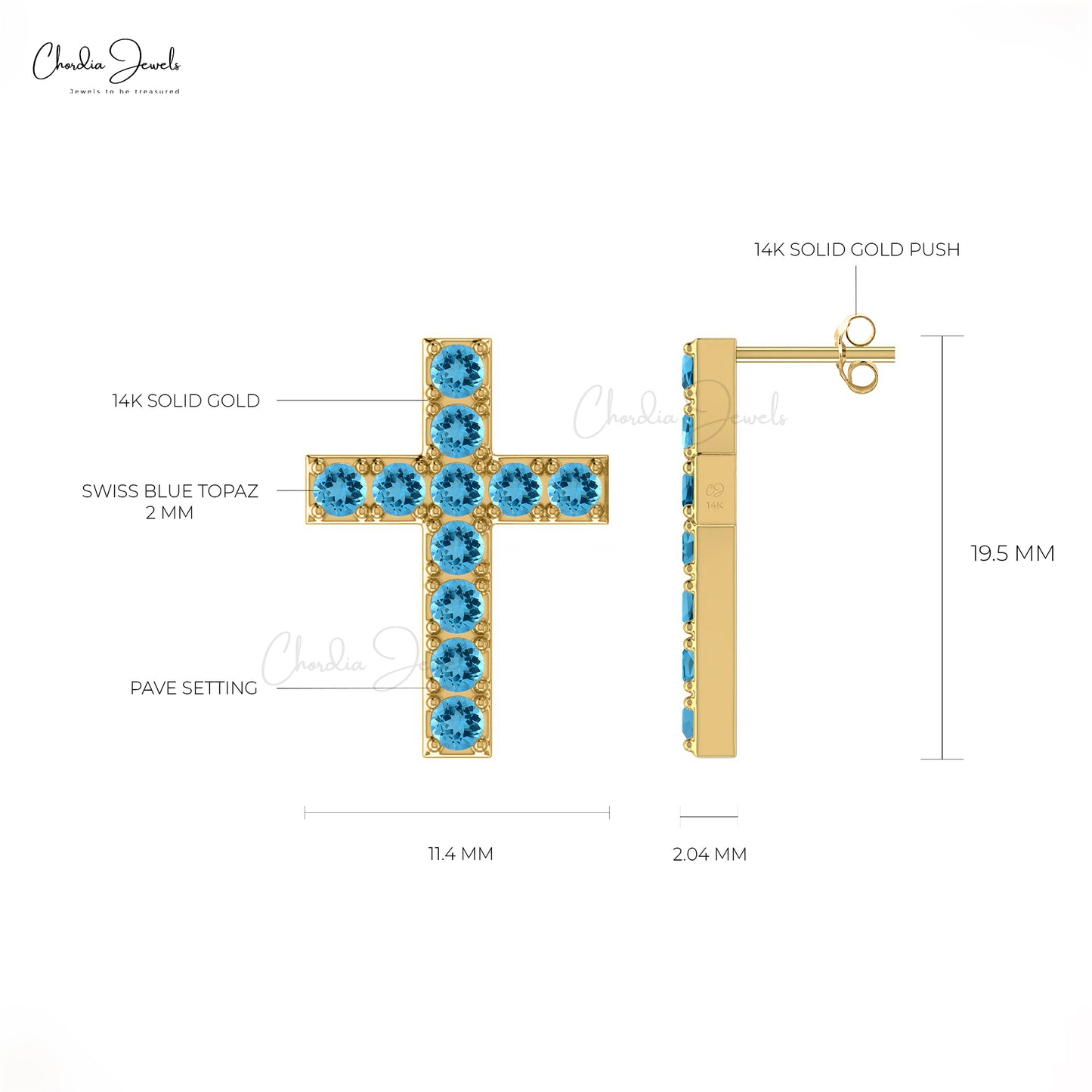 Swiss Blue Topaz Cross Studs